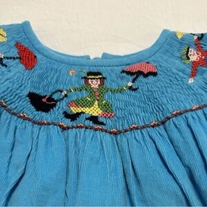 Claire & Charlie Mary Poppins Smocked Corduroy 3T Dress Aqua Blue & Pink Ric Rac